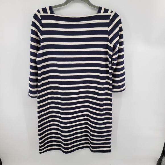 L.L. Bean Blue and White Sheath Dress with Bateau Neckline Size Small - Picture 4 of 7